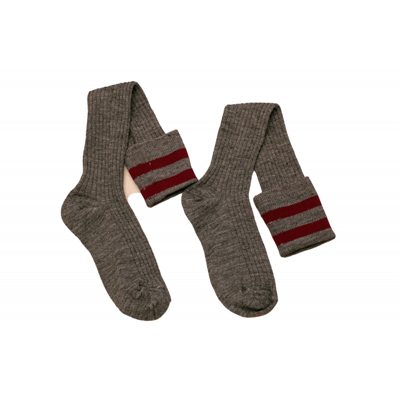 Boys GreyMaroon Long Socks Wool